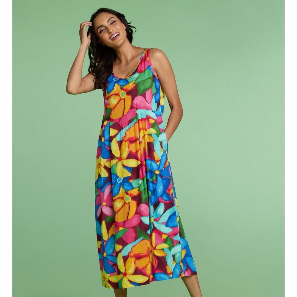 Jams World Janice Midi Dress Dolcetto Empire Waist V-Neck Pockets Size Large NWT